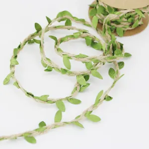 5mm artificial leaf jute ribbon vine for garden decoration DIY craft green leaf twine roll