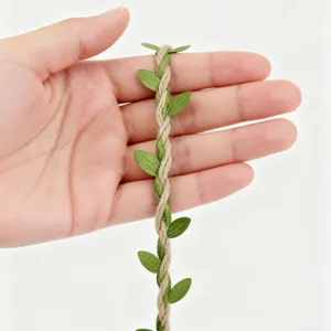 5mm Leaf Shape Jute Twine Green Artificial Leaves Ribbon for Home Gardening DIY Craft