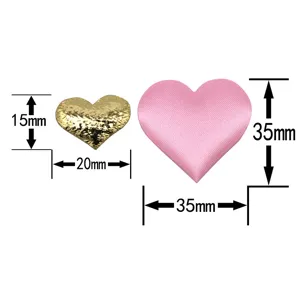 3D fabric heart petals for DIY wedding home decoration, showing detailed dimensions.