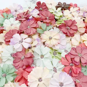 50pcs 5cm Mixed Color Artificial Flowers DIY Craft Accessories with Glitter Centers