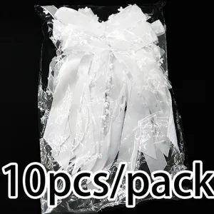 White heart edge ribbon bow for wedding party car decoration, handmade 13x22cm 10pcs pack
