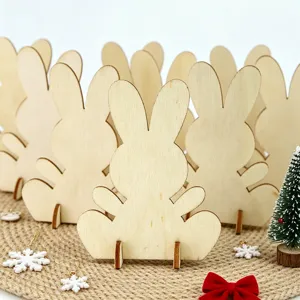 Set d'ornements de lapin de Pâques en bois, décoration de table DIY pour fête.