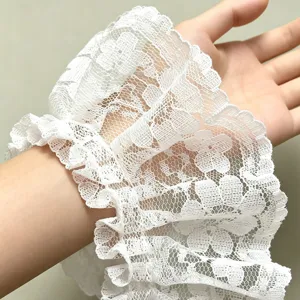 Pleated Ruffle Lace Trim Fabric Ribbon For Sewing Wedding Dress Garment Decoration DIY Craft Accessories White Black