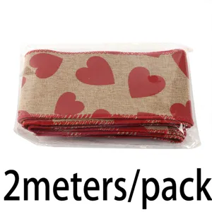 Valentine's Day red heart print burlap ribbon 6.3cm wide DIY gift wrapping craft trim 2m