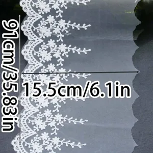 Garniture de dentelle de pin brodée blanche, couture de tissu en maille, décoration DIY, 15.5cm.