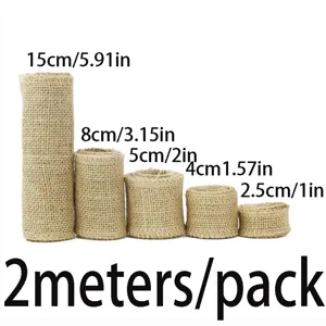 Natural jute burlap ribbon rolls for wedding crafts, rustic holiday decor, and DIY sewing projects.
