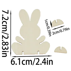 Decoration de Lapin de Pâques en Bois Artisanat DIY avec Support Table 6.1x7.2cm