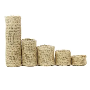 Natural jute burlap ribbon rolls for rustic wedding crafts, holiday home decor and DIY sewing.