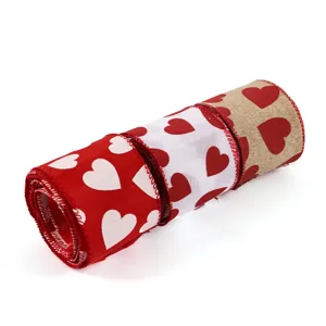 Valentine's Day heart printed ribbon 6.3cm wide fabric for gift wrapping and DIY crafts.
