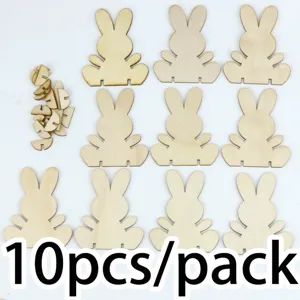 10 Pcs Découpes de Lapin en Bois DIY Décoration de Pâques Ornements d'Artisanat en Bois
