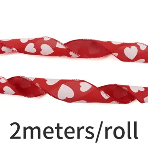 Valentine red heart printed ribbon roll 6.3cm wide, perfect for gift packaging and DIY crafts.