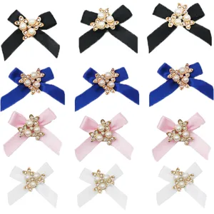 Décoration de nœud papillon en perle et zircon, accessoires de vêtement, lot de nœuds DIY.