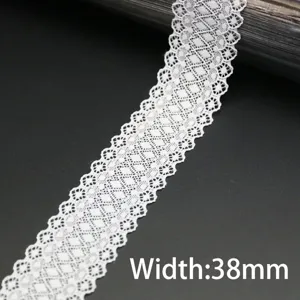 Close-up detail of the 38mm white elastic lace trim, showing delicate hollowed pattern.