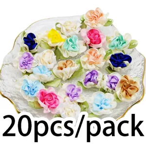 20pcs fleurs de roses en tissu ruban mini appliques florales faits main pour couture DIY