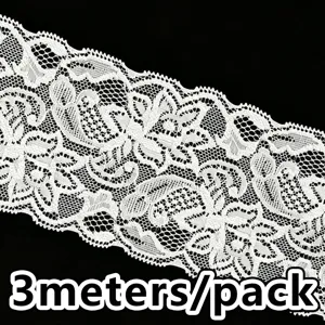 White elastic lace trim 8cm wide 3 meters per pack for sewing dress DIY crafts apparel.