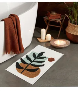 Abstract plant pattern anti-slip bath mat for bathroom, balcony, and living room decor.