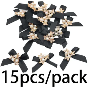 Noeuds en ruban noir avec perles et strass, détail d'accessoires de vêtement DIY 3x4.5cm.