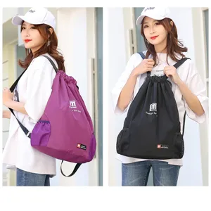 Multifunctional drawstring backpack with mesh pockets, perfect for sports and fitness use.