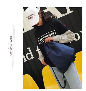 Solid color nylon drawstring backpack, lightweight gym sports and casual travel bag for daily use.