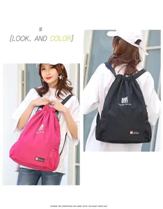 Drawstring sports gym backpack with mesh side pockets, casual training bag for daily use.