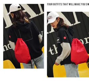 Red nylon drawstring backpack lightweight gym sack sports travel rucksack daily casual bag