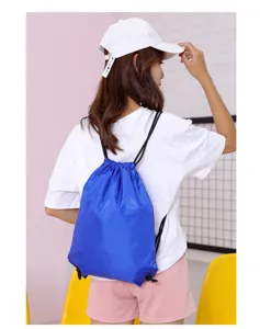 Blue drawstring backpack gym sack lightweight sport casual daypack for outdoor travel fitness.