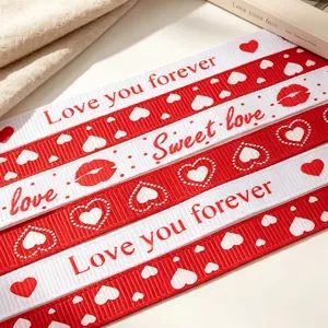 Valentijnsdag Cadeau Inpaklint Rood Wit Hart Bedrukt Polyester Lint Voor Huwelijksfeest Decor DIY Ambachten