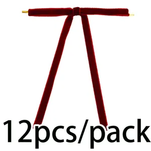 Red velvet ribbon bow with gold tips, 12pcs pack for gift wrapping and DIY crafts decor.