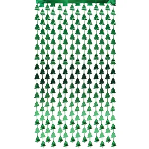 Green Christmas tree foil fringe curtain for holiday party decoration and DIY events.