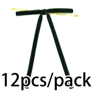 Dark green velvet bow with gold wire tie, 12x17cm DIY craft ribbon decoration pack of 12.