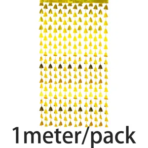 Gold Christmas tree tinsel curtain 1m pack for holiday party and birthday decoration DIY.