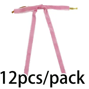 Pink velvet bow detail, 12x17cm craft ribbon with wire twist tie for DIY decor packaging pack.