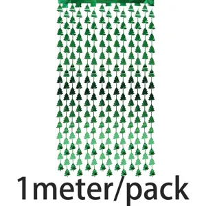 Green Christmas tree hanging string curtain decoration, 1 meter per pack party decor.