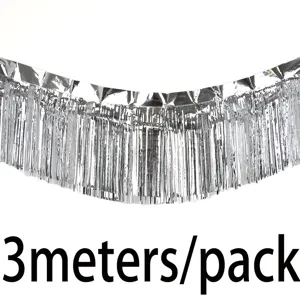 Tenda con frange metalliche argentate 3 metri per pacco per decorazione di feste.