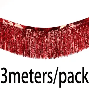 Tenda festone con frange lametta rossa lunga 3 metri per decorazioni festa e albero di Natale.