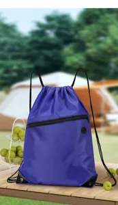 Blauer Turnbeutel aus Oxford mit Reißverschlusstasche für Sport, Fitness, Reisen und Freizeit.