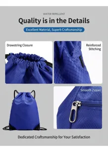 Lightweight blue drawstring backpack gym sports sack waterproof fabric durable everyday carry