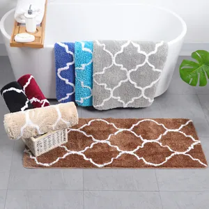 Tufted absorbent bath mat non-slip carpet with Moroccan trellis design for home room.