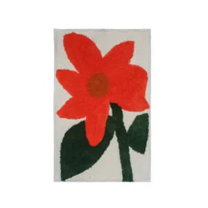 Flocked Tufted Non-Slip Floor Mat Fresh Floral Leaf Pattern Soft Absorbent Rug For Bathroom Balcony Living Room