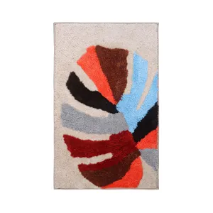 Tufted anti-slip bathroom rug modern abstract leaf design cute soft floor mat for home