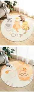 Cute cat pattern round rug, soft cashmere-like material, non-slip floor mat for room decor.
