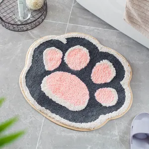 Cute Cat Paw Bath Mat Non-Slip Fluffy Tufted Rug for Bathroom Bedroom Living Room