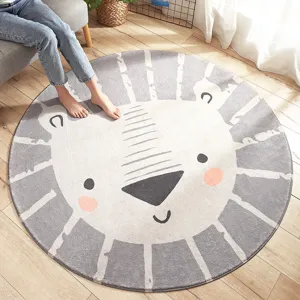 Faux Cashmere Digital Printed Round Area Rug Non Slip Cartoon Floral Mat For Bedroom Living Room Home Decor