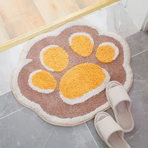 Cute cat paw tufted floor mat, soft non-slip absorbent carpet for bathroom bedroom balcony.