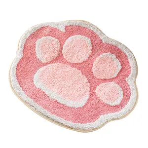 Cute cat paw fluffy area rug anti-slip soft floor mat for bedroom bathroom and home