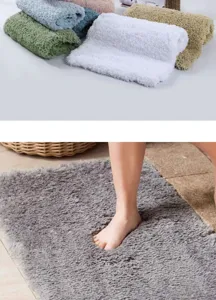 Soft fluffy bathroom mat absorbent non slip shaggy floor rug for bedroom doorway use.