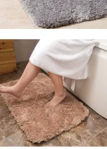 Fluffy bath mat non-slip shaggy floor carpet for bathroom, soft absorbent plush rug.