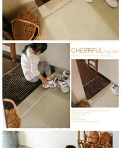 Thickened flannel striped entryway doormat absorbent floor rug for living room home use
