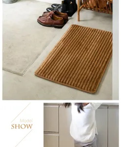 Japanese thickened flannel striped floor mat for entryway living room absorbent soft carpet