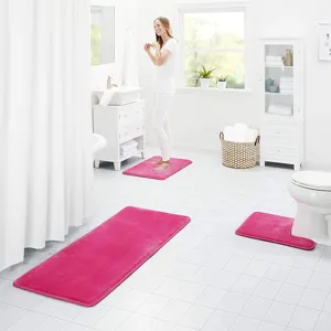 Ensemble de tapis de bain en mousse à mémoire rose, tapis antidérapants pour salle de bain
